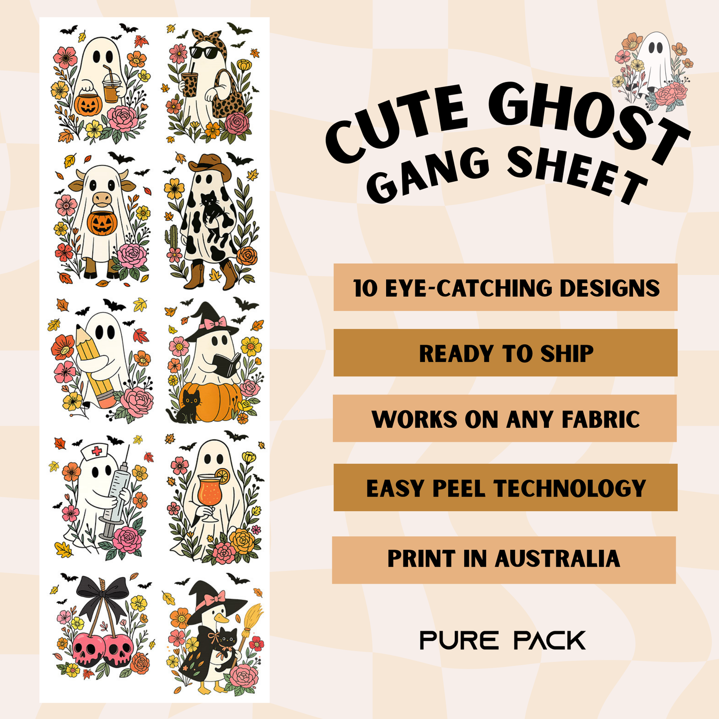 Cute Ghost (10 transfers) - Pre-made DTF Gang Sheet #001