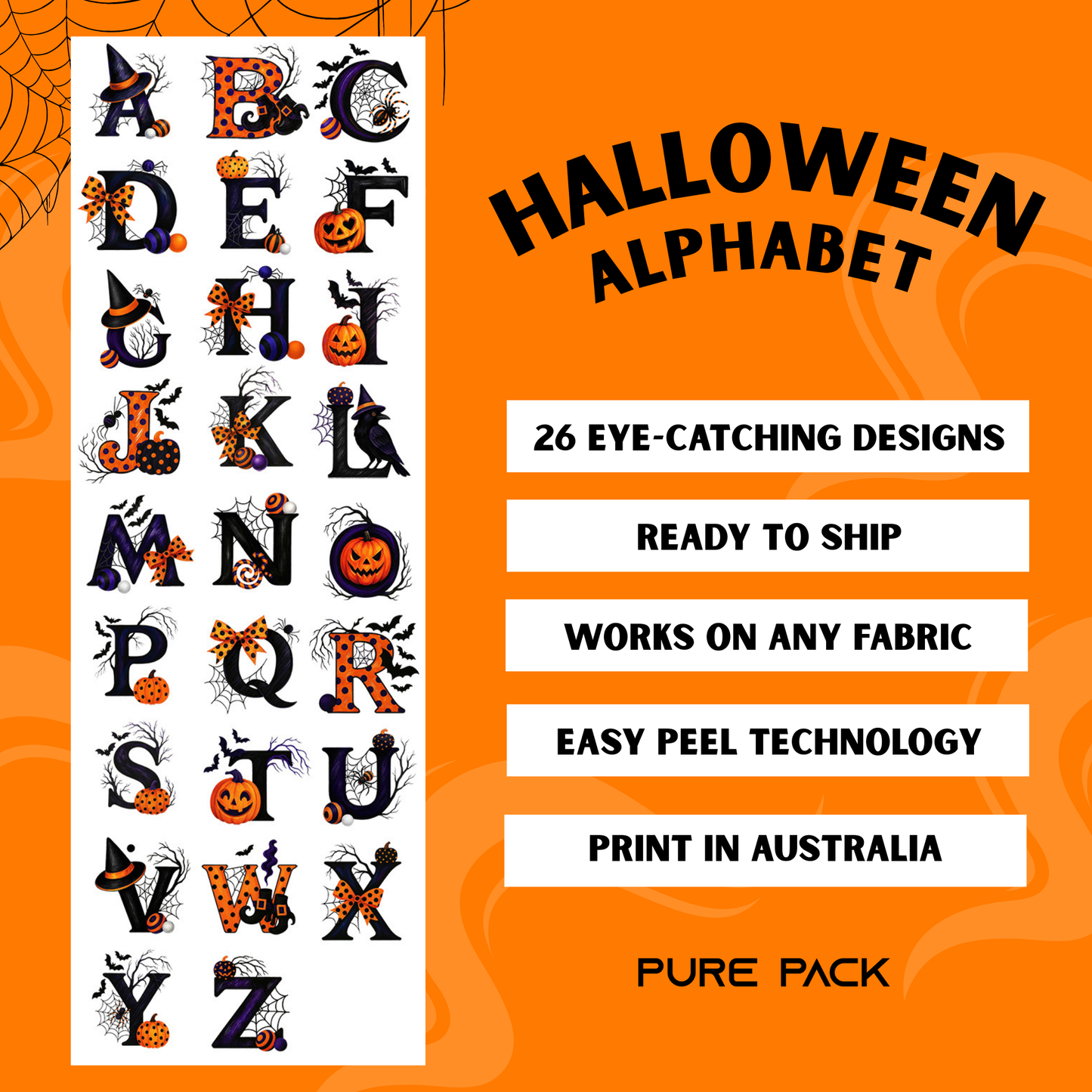 Halloween Alphabet (26 transfers) - Pre-made DTF Gang Sheet #002