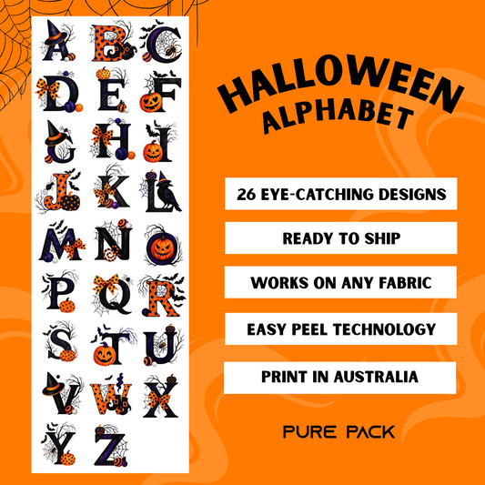 Halloween Alphabet (26 transfers) - Pre-made DTF Gang Sheet #002