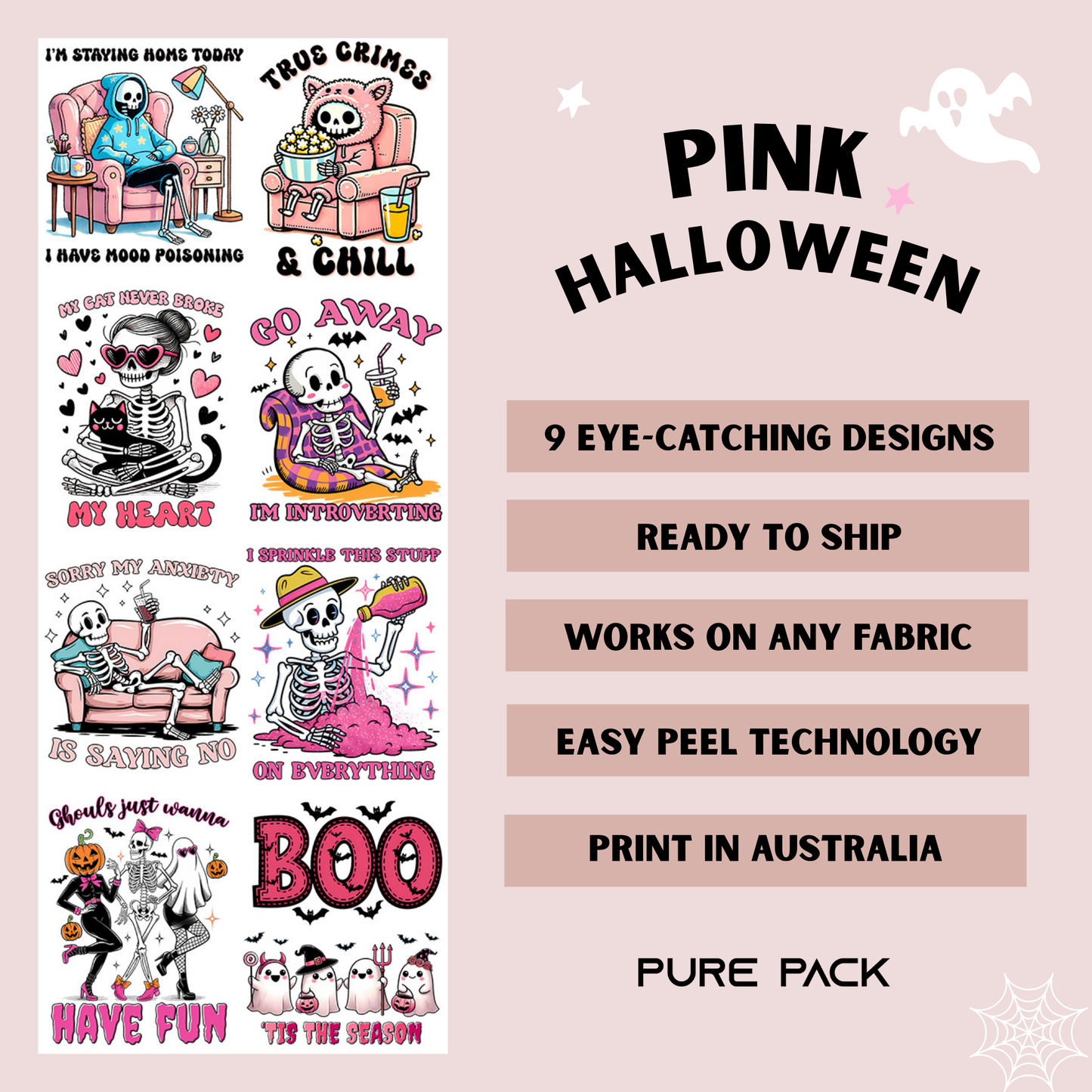Pink Halloween (9 transfers) - Pre-made DTF Gang Sheet #004