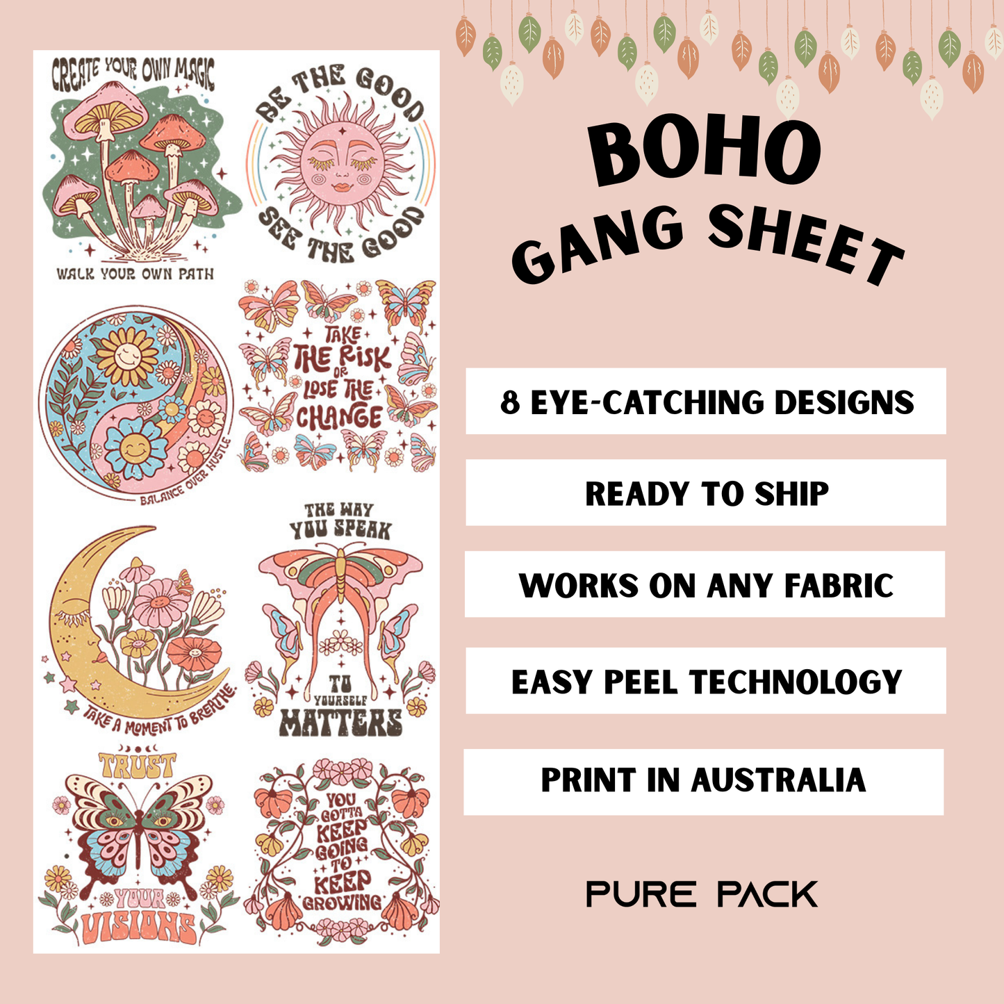 Boho (8 transfers) - Pre-made DTF Gang Sheet #005