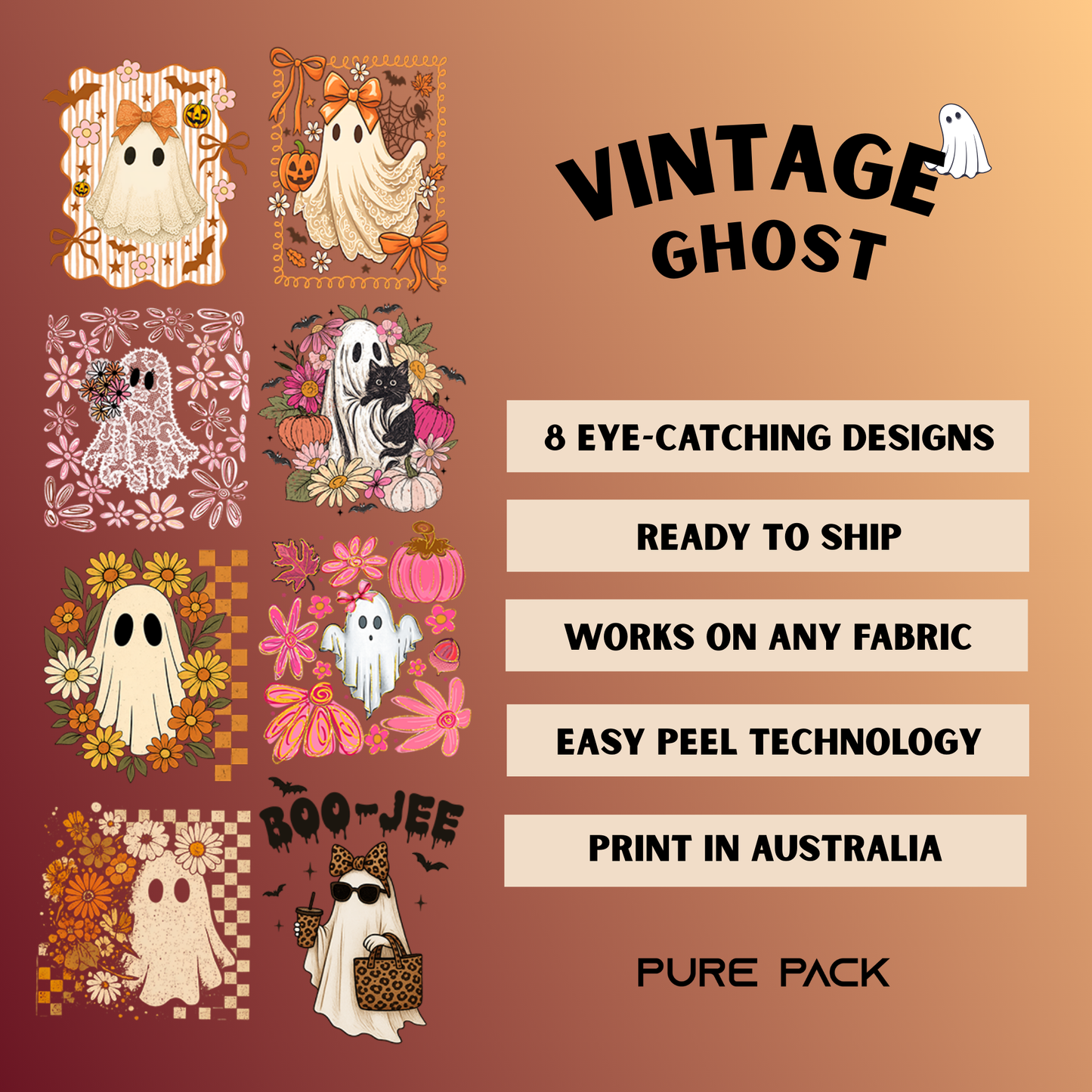 Vintage Ghosts (8 transfers) - Pre-made DTF Gang Sheet #006