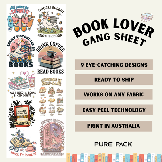 Book Lover (9 transfers) - Pre-made DTF Gang Sheet #007