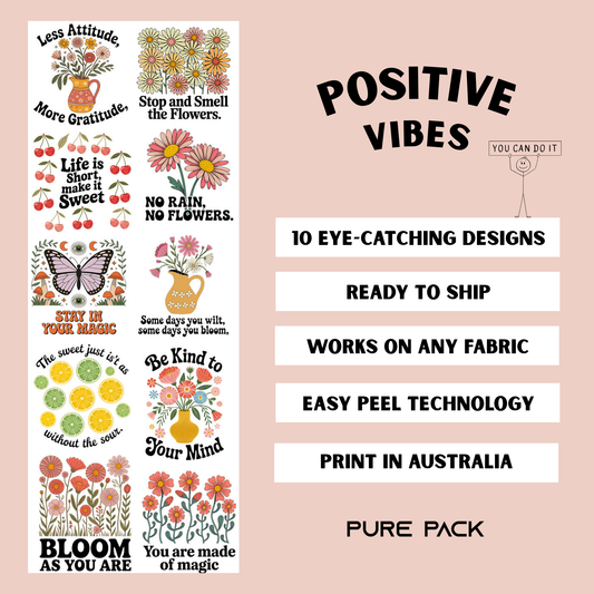 Positive Vibes (10 transfers) - Pre-made DTF Gang Sheet #008