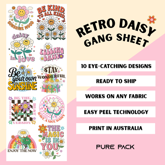 Retro Daisy (10 transfers) - Pre-made DTF Gang Sheet #010