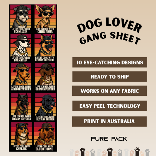 Dog Lover v2 (10 transfers) - Pre-made DTF Gang Sheet #013