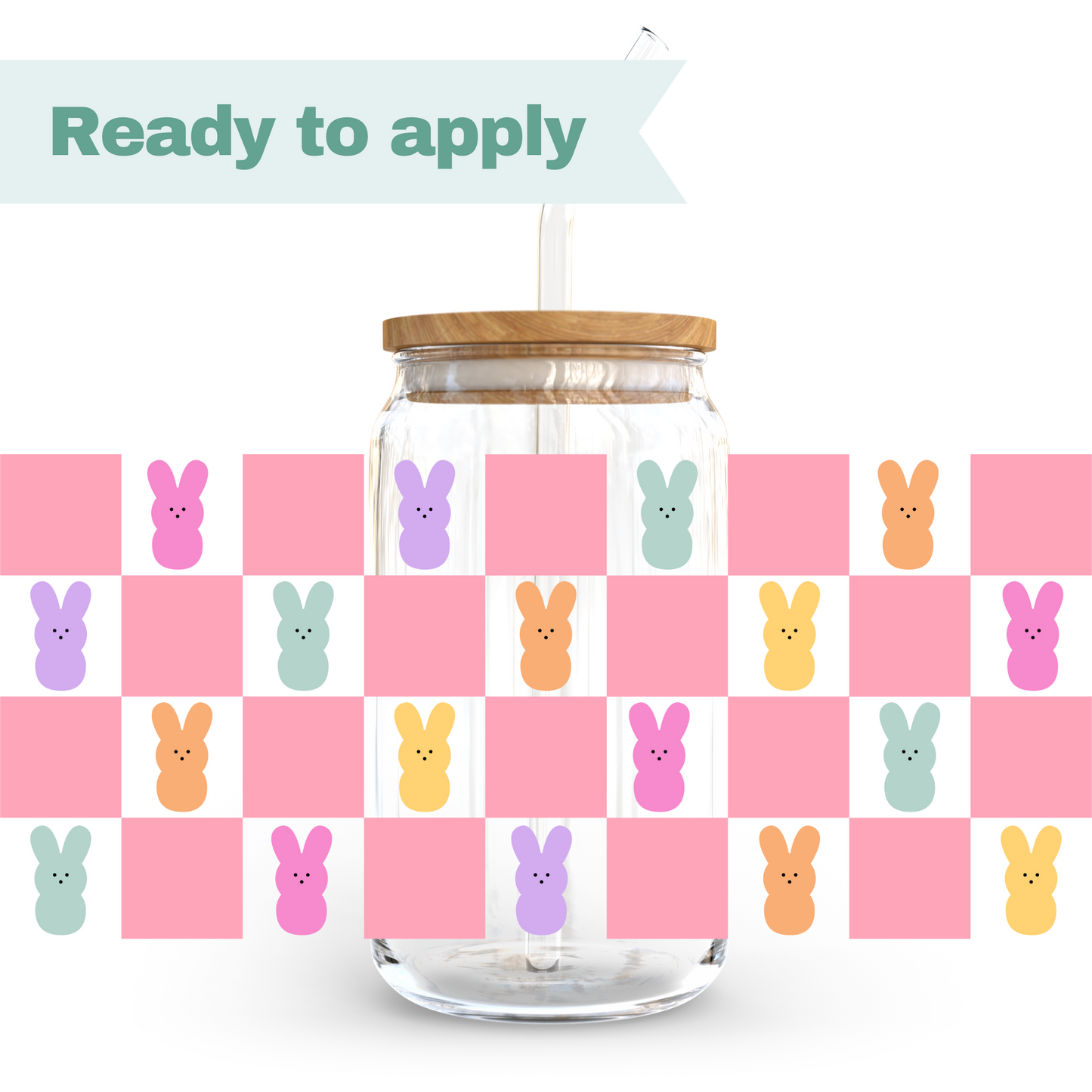Easter bunny checkered - 16oz UVDTF cup wrap #0114