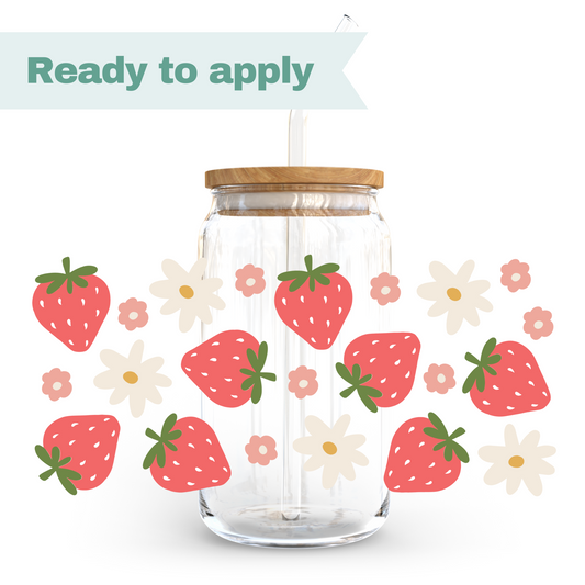 Floral Strawberry - 16oz UVDTF cup wrap #0105
