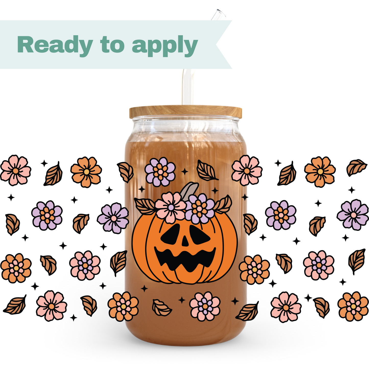 Floral Pumpkin - 16oz UVDTF cup wrap #0229