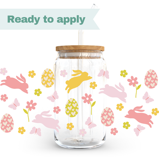 Floral Bunny and Egg - 16oz UVDTF cup wrap #0144