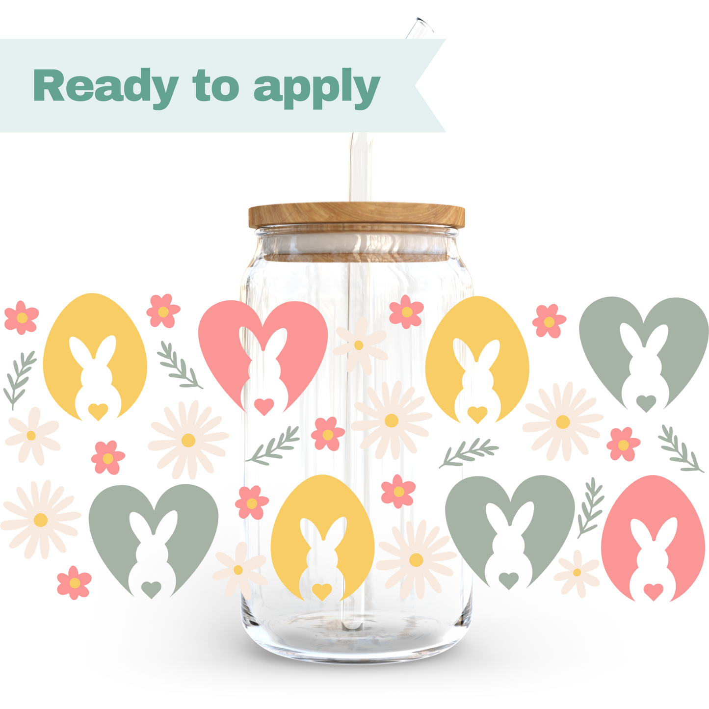 Bunny Heart Eggs - 16oz UVDTF cup wrap #0146