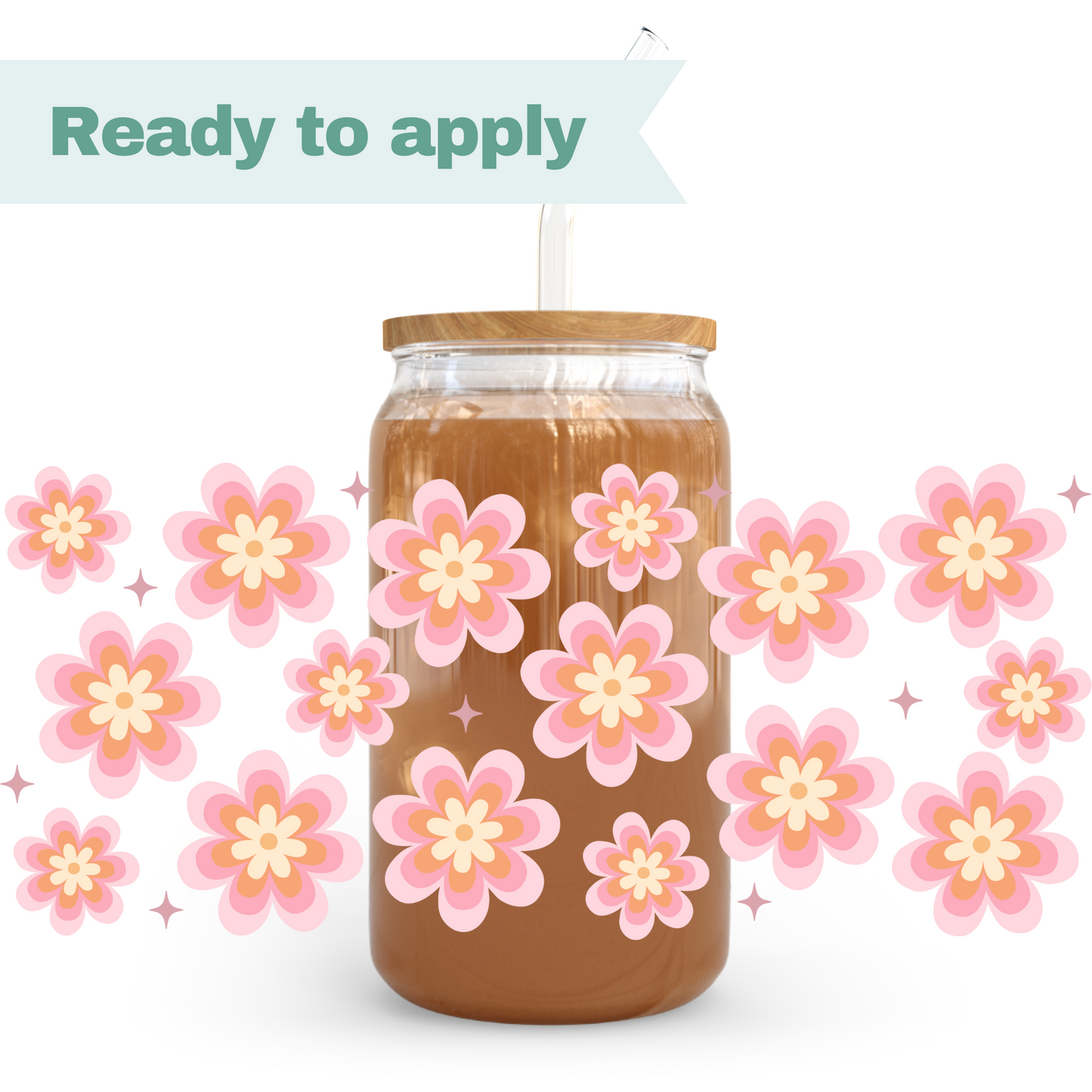 Retro Flowers - 16oz UVDTF cup wrap #0189