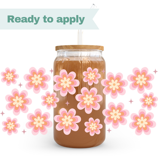Retro Flowers - 16oz UVDTF cup wrap #0189