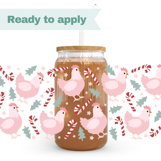 Pink Christmas Chickens - 16oz UVDTF cup wrap #0272