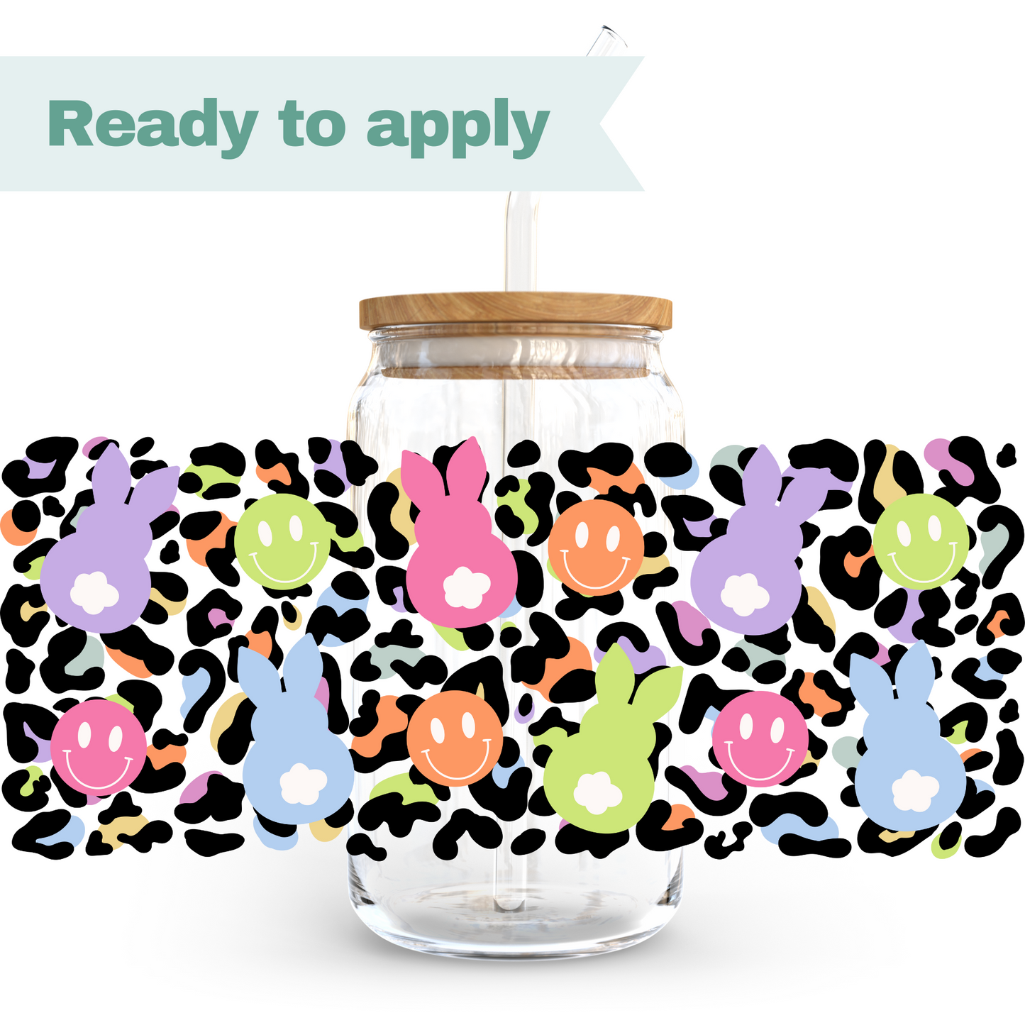 Easter Smiley Leopard - 16oz UVDTF cup wrap #0127