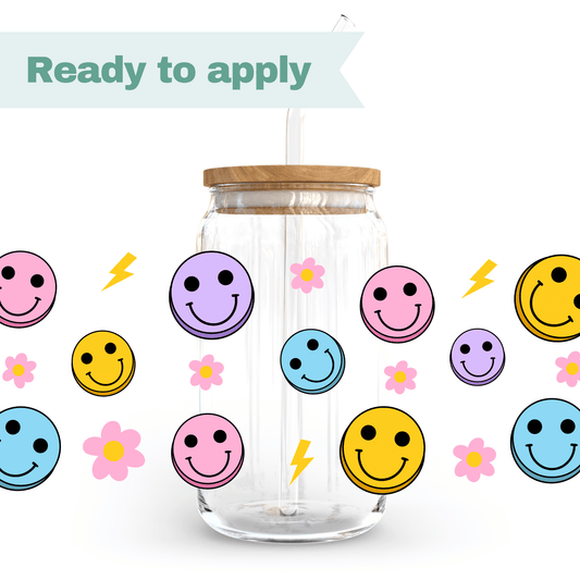 Smiley face 3 colours - 16oz UVDTF cup wrap #0041