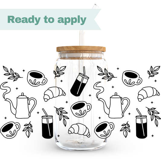 Coffee Time Outline - 16oz UVDTF cup wrap #0152