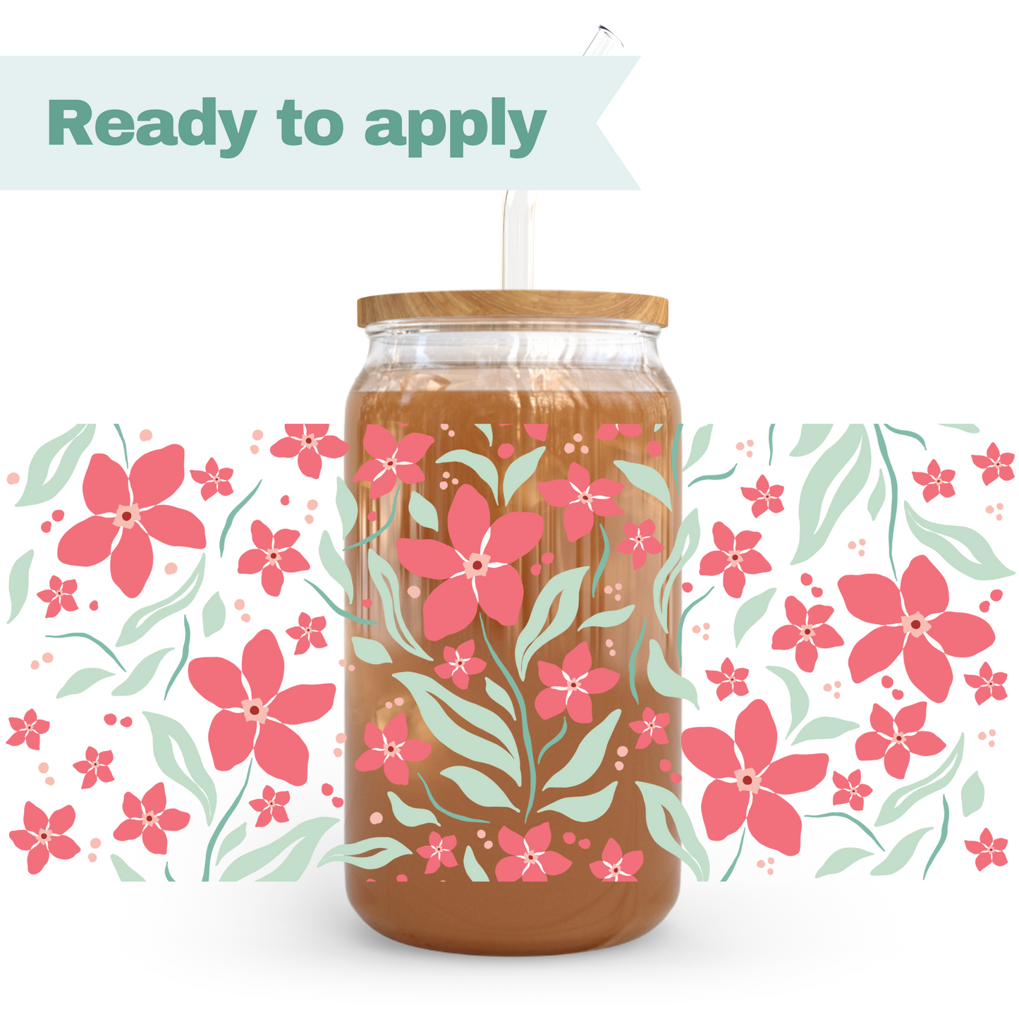 Coral Florals (Red-pink) - 16oz UVDTF cup wrap #0195