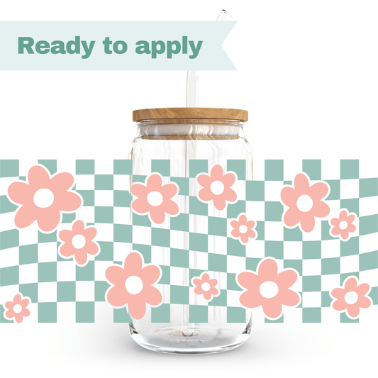 Checkered Flower - 16oz UVDTF cup wrap #0085